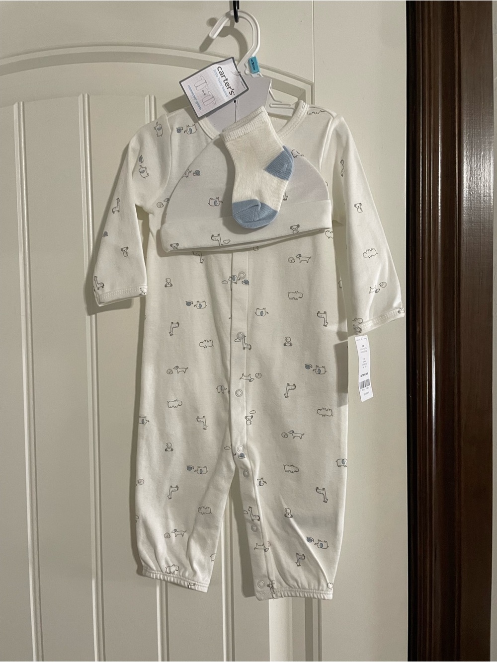 NWT Carter's Cream Baby One-Piece with Hat and Socks